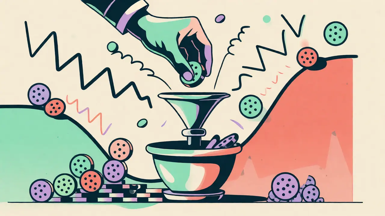 Cartoon depiction of rupee cost averaging in SIP investing