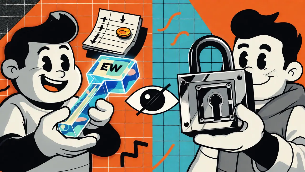 Cartoon depiction of separate view keys for auditing and spend keys for securing crypto funds.