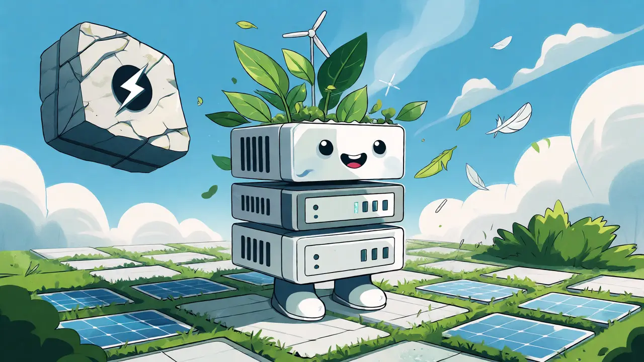 Friendly server character with plants symbolizing eco-friendly validation
