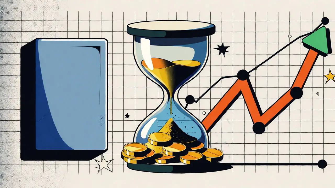 Memphis design art comparing fixed deposits with volatile but growing stock markets.